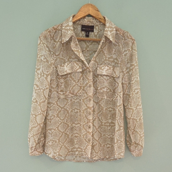 Dana Buchman Tan and Cream With Gold Thread Sheer Snake Skin Print Size XS - Picture 1 of 9